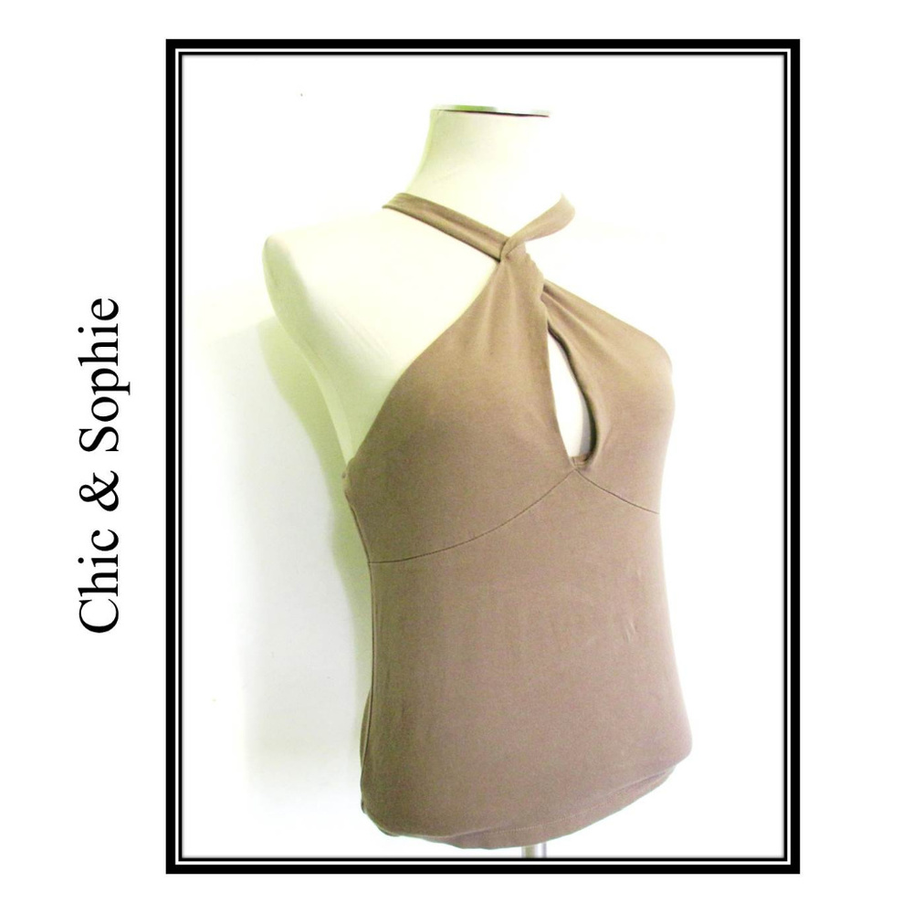 Taupe Halter Top Keyhole Neckline Bow Tie